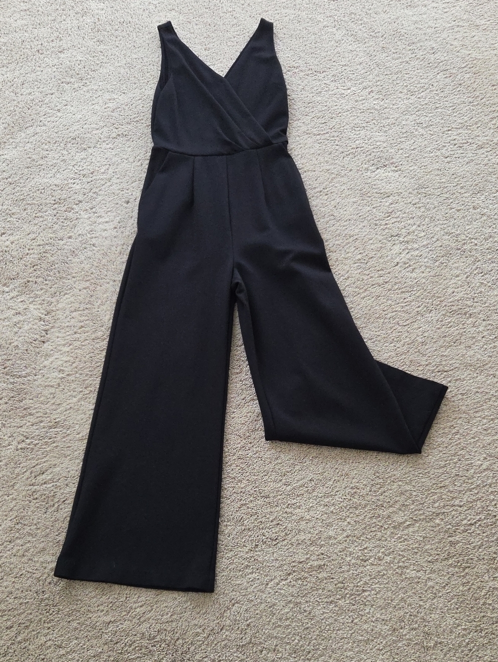 Allison Joy Black Sleeveless Surplice Wide-Leg Jumpsuit
